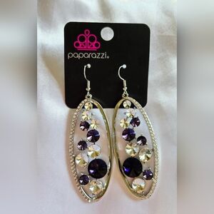 Paparazzi Silver Earrings with Purple and Clear Accents